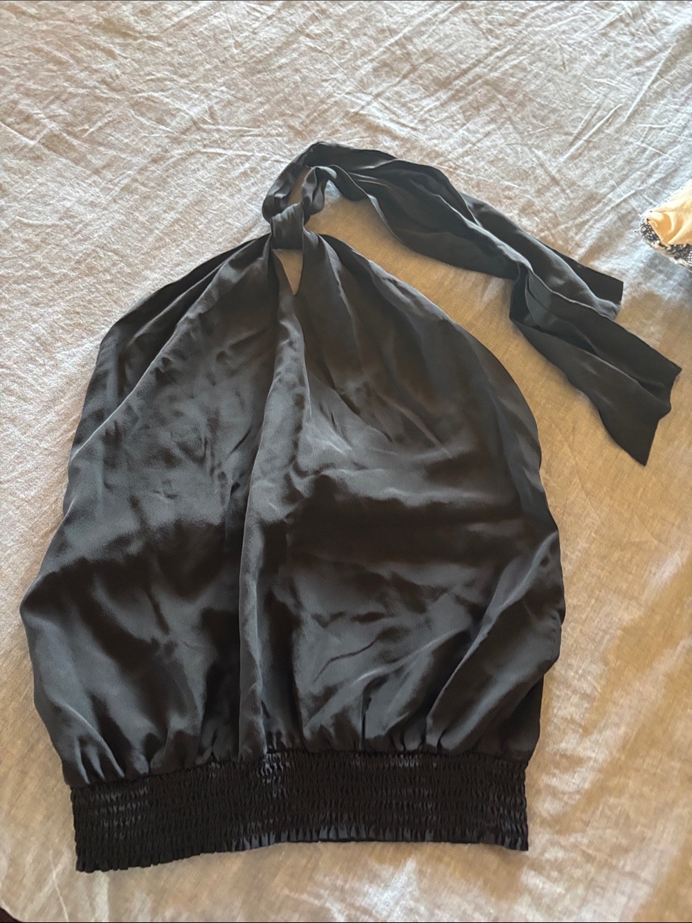 Matty M Black Satin Halter Crop Top
